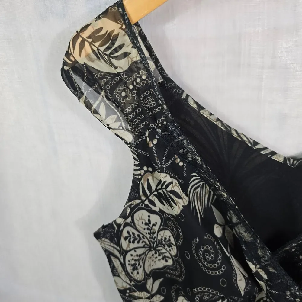 White House Black Market Sleeveless Blouse Black Floral Top - Picture 5 of 12